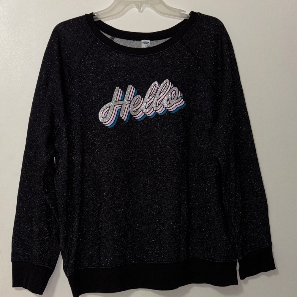 Old Navy Black Glitter "Hello" Graphic Sweatshirt
